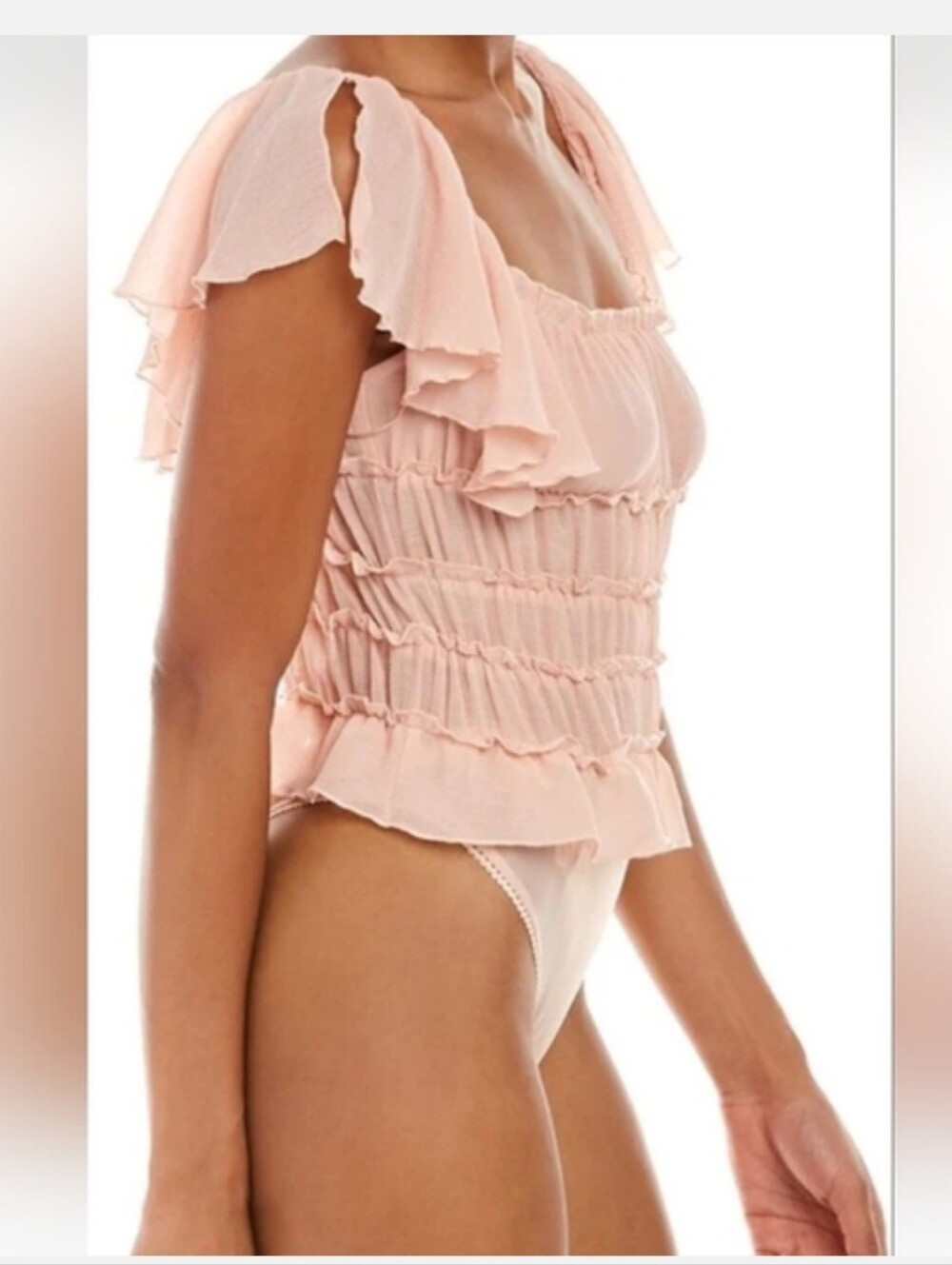 NWOT!Stunning! Kerrick,blush ruffle,bodysuit!Sz.M